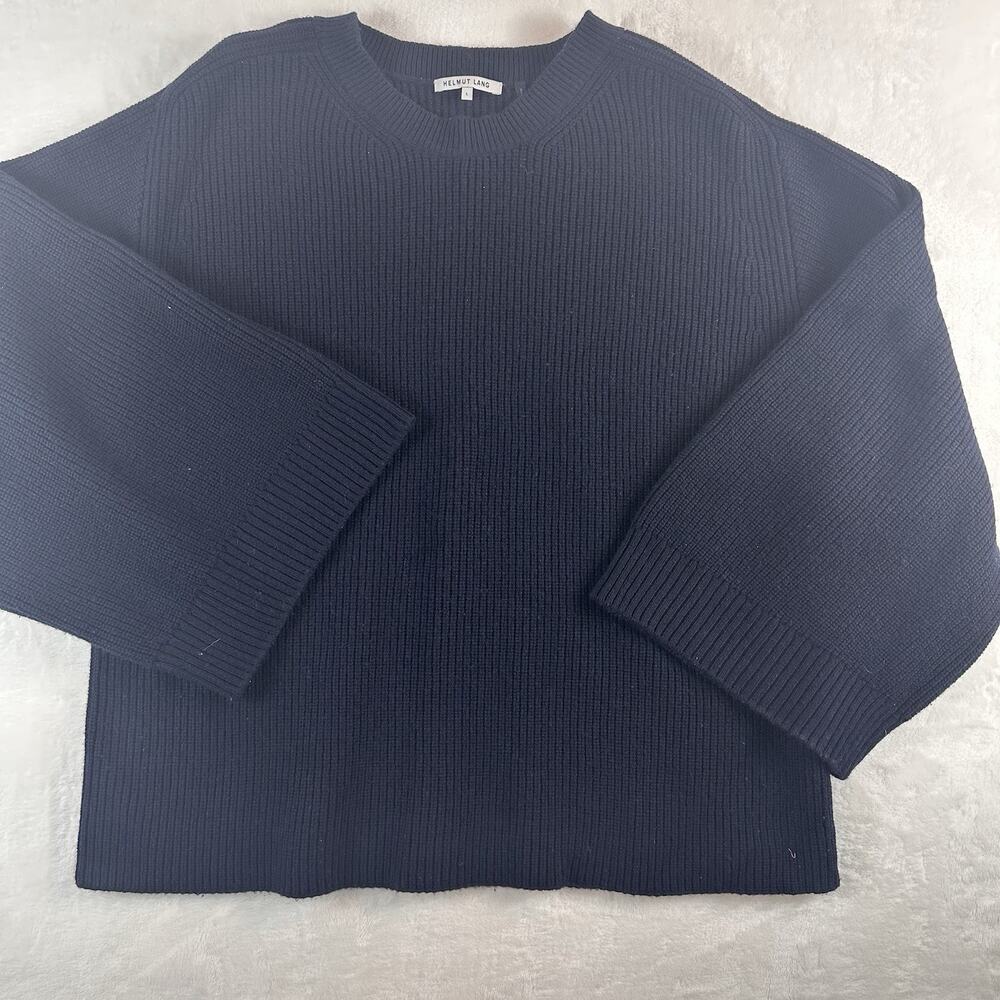 Helmut Lang Womens L Wool Cashmere Sweater Navy Oversized Batwing Dolman Sleeve